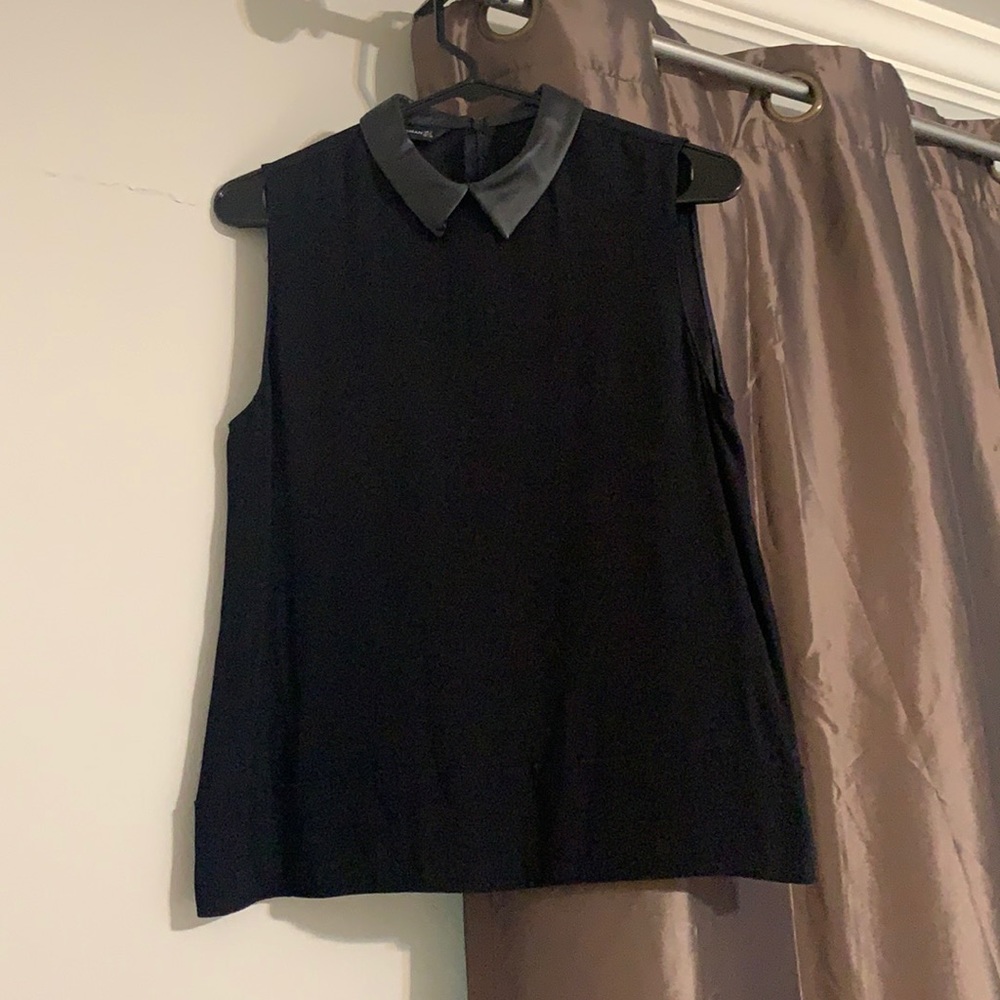 ZARA black sleeveless top with faux leather collar